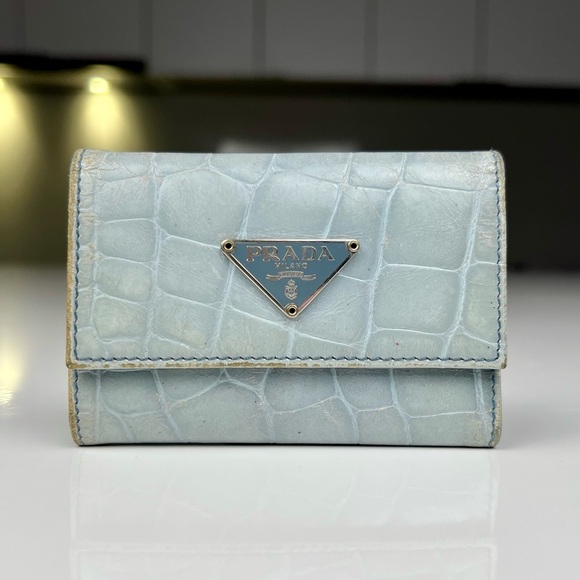 Prada Key Case Blue Embossed Leather - Picture 1 of 5